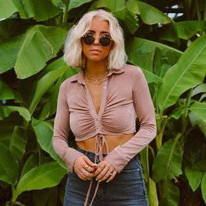 12th Tribe cropped Samantha Mocha Button Up Top